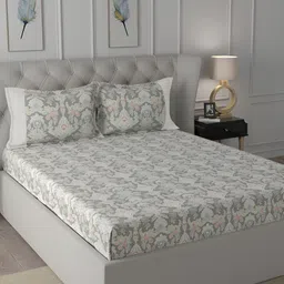 MASPAR Regency Grey & Red Floral Printed 144TC Cotton Single Bedsheet & Pillow Cover-picture-33