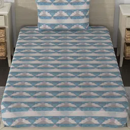 Huesland Aspire Blue & Grey Geometric 186 TC Cotton Single Bedsheet with 1 Pillow Covers-image-97