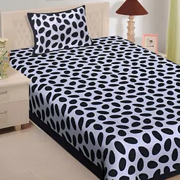 UNIBLISS Black & White Geometric 144 TC Cotton 300 GSM Single Bedsheet With Pillow Cover-picture-34