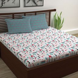 Divine Casa White & Pink Geometric 120 TC Queen Bedsheet with 2 Pillow Covers-picture-21