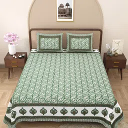 JAIPUR FABRIC Green & White Floral 180 TC Queen Bedsheet with 2 Pillow Covers-picture-20