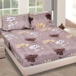 ROMEE Beige & White Floral Printed 150 TC Queen Bedsheet with 2 Pillow Covers-image-74