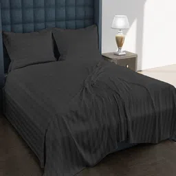 AVI Striped 250 TC Egyptian Cotton Queen Bedsheet with 2 Pillow Covers-image-39