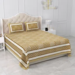 Qfab Yellow & White Geometric Printed 300 TC Cotton King Bedsheet with 2 Pillow Covers-picture-20