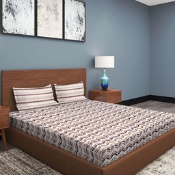 ROMEE Brown & White Geometric Printed Cotton 210 TC King Bedsheet with 2 Pillow Covers-picture-8