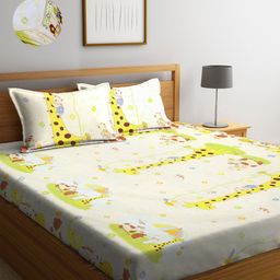 Arrabi Yellow Cartoon Characters 300 TC King Bedsheet with 2 Pillow Covers-picture-7