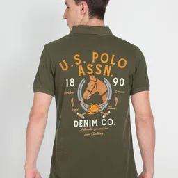 U.S. Polo Assn. Denim Co. Men Olive Green Polo Collar Pure Cotton Slim Fit T-shirt-picture-26