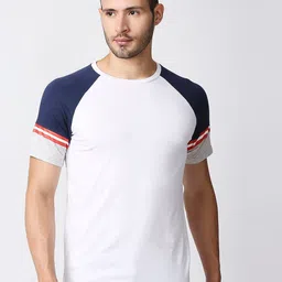 Pepe Jeans Men White & Navy Blue Colourblocked Slim Fit T-shirt-picture-41