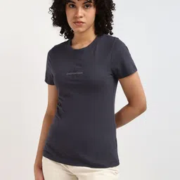 Calvin Klein Jeans Women Solid Round Neck Cotton Slim Fit Tshirt-image-7