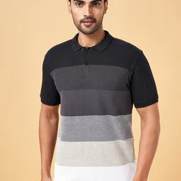 BYFORD by Pantaloons Men Black Striped Polo Collar Pockets Slim Fit T-shirt-image-35