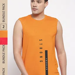 Friskers Pack Of 2 Typography Printed Sleeveless Cotton Slim Fit T-shirt-picture-49