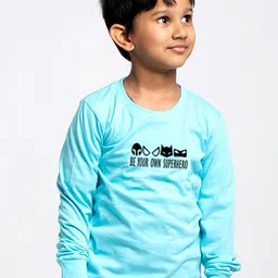 Friskers Boys Turquoise Blue Typography Printed Applique Slim Fit T-shirt-picture-28