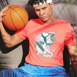 Puma Men Peach-Coloured Brand Logo Printed Fandom Graphic Slim Fit T-shirt-picture-22