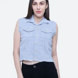 FCK-3 Women Grey Crop Cotton Denim Jacket-picture-28