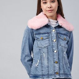 StyleStone Women Blue Pink Solid Denim Jacket-picture-17