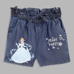Blue Giraffe Girls Blue Humour and Comic Printed Disney Princess Cotton Denim Shorts-image-95