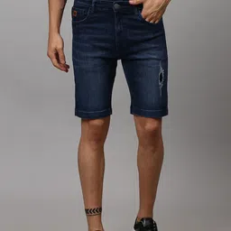 Campus Sutra Men Navy Blue Washed Denim Outdoor Denim Shorts-image-29