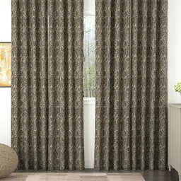 Story@home Brown & Beige Set of 4 Floral Room Darkening Long Door Curtain-picture-41