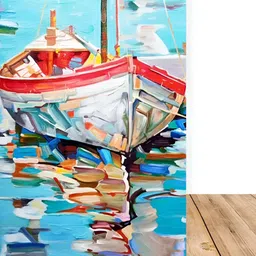 Wallpics Blue & Red Boat Painting Wall Poster-picture-29