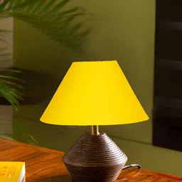 Devansh Yellow Wooden Traditional Frustum Shaped Table Lamp-picture-30