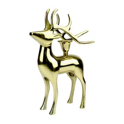 Hind Decor Gild-Toned Aluminium Elegant Reindeer Candle Holder-image-67