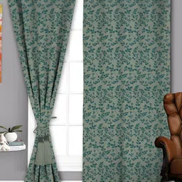 Parda Sansar Green 2 Pieces Floral Room Darkening Window Curtains-image-21