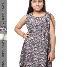 BAESD Girls Pack Of 2 Floral Printed Sleeveless Crepe A-Line Dress-picture-21