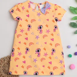 BUMZEE Girls Conversational Printed Cotton A-Line Dress-picture-14