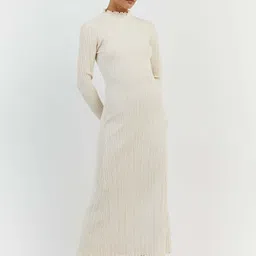 StyleCast White Round Neck Self Design Bodycon image 1