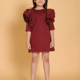 PICCOLO Girls Maroon Satin Solid A-Line Dress-picture-18