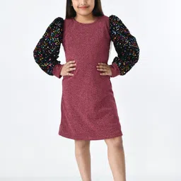 Bella Moda Girls Round Neck Embellished Satin A-Line Dress-image-26