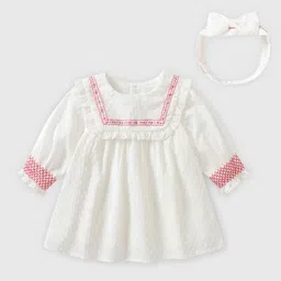 StyleCast White Girls Self Design Ruffles Pure Cotton A-Line Maxi Dress With Hairband-picture-23