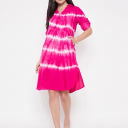 Ruhaans Tie and Dye Roll-Up Sleeves A-Line Dress-picture-31