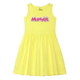Disney by Wear Your Mind Girls Yellow Minnie Mouse Printed Pure Cotton Fit & Flare Dress-picture-13