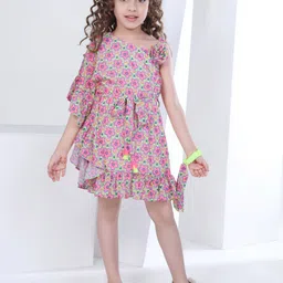 Peppermint Floral Print Flutter Sleeve Chiffon A-Line Dress-image-2