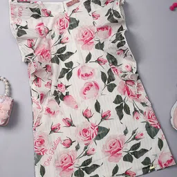One Friday Girls Floral Printed Flutter Sleeve Cotton A-Line Dress-image-28