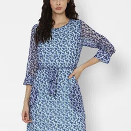 Allen Solly Woman Blue Floral A-Line Dress-picture-39