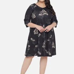 Amydus Women Plus Size Black Floral A-Line Dress-image-20