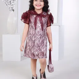 Peppermint Girls Geometric Embellished Tie-Up Neck Sequined A-Line Party Dress-image-20