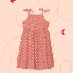 Biba Peach & White Ethnic Motifs A-Line Dress-picture-29