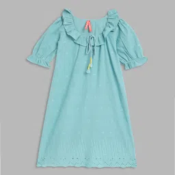 Blue Giraffe Blue Tie-Up Neck A-Line Dress-picture-20