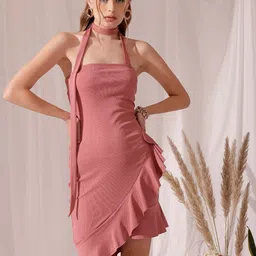 STREET 9 Halter Neck Sleeveless A-Line Ruffled Dress-picture-17