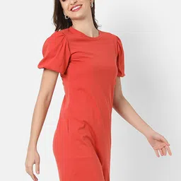 Campus Sutra Women Orange Solid Bodycon Dress-image-9