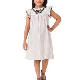Miyo Girls Off White & Beige Striped A-Line Dress-image-43