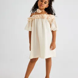 Koton Girls Off-Shoulder Cold-Shoulder A-Line Dress-image-21