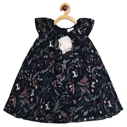 Creative Kids Navy Blue Floral Layered A-Line Dress-picture-51