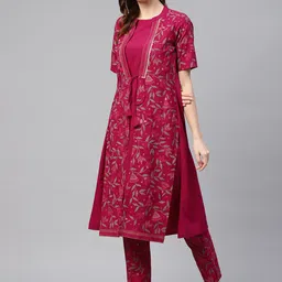 ZIYAA Floral Printed Crepe A-Line Layered Kurta-picture-20