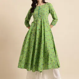 RANGMAYEE Women Green & Grey Floral Printed Floral Anarkali Kurta-image-77