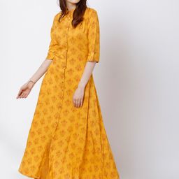 Vishudh Women Mustard Yellow Printed A-Line Kurta-picture-37