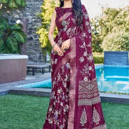 Satrani Floral Zari Silk Blend Saree-image-5